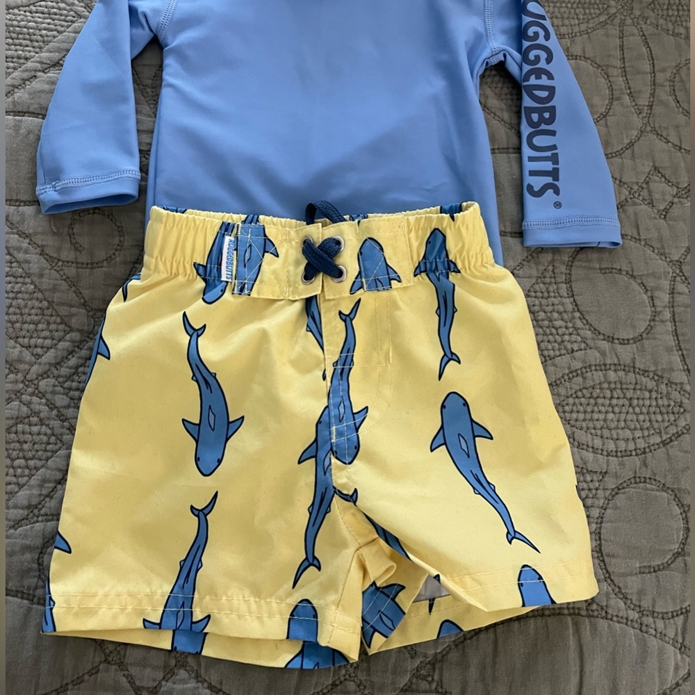 Ruffle Butts 3-6 month Swim Trunks and Rash Guard UPF 50+